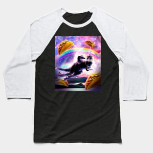 Laser Space Cat On Rainbow Dinosaur Unicorn - Taco Baseball T-Shirt